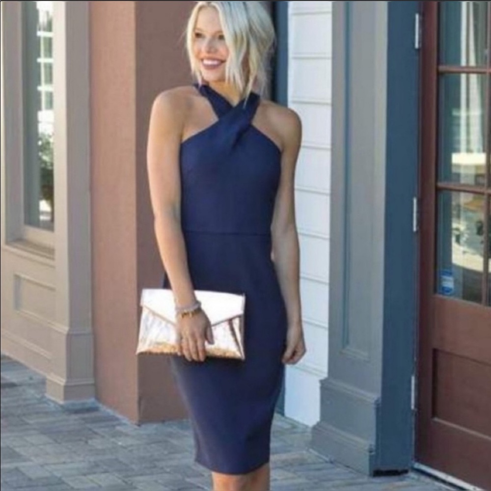 Likely Carolyn Criss Cross Halter Navy Dress 4